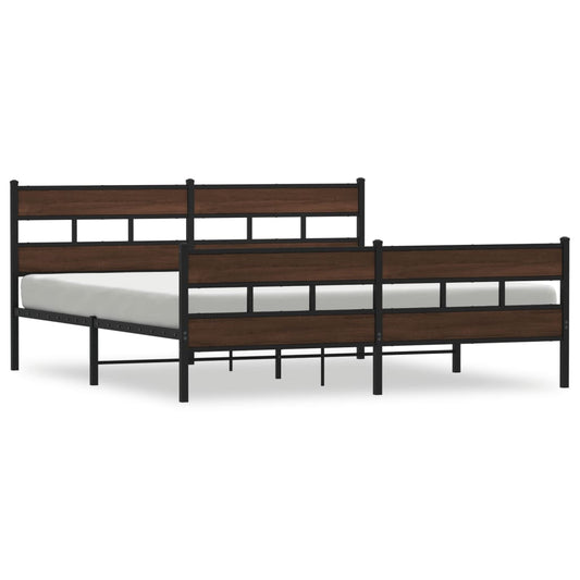 Metal Bed Frame without Mattress Brown Oak 180x200 cm Super King