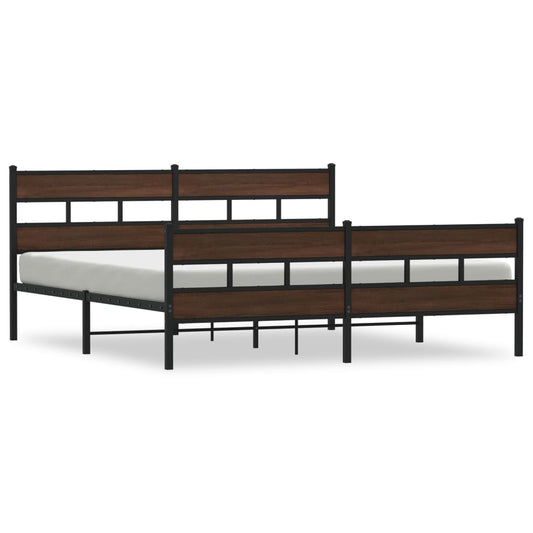 Metal Bed Frame without Mattress Brown Oak 193x203 cm