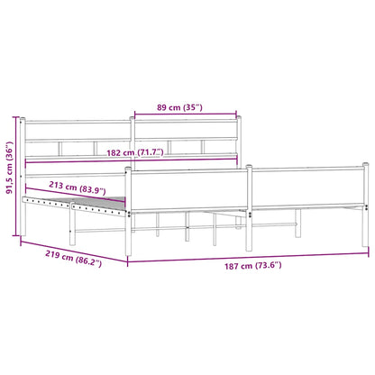 Metal Bed Frame without Mattress Smoked Oak 183x213 cm