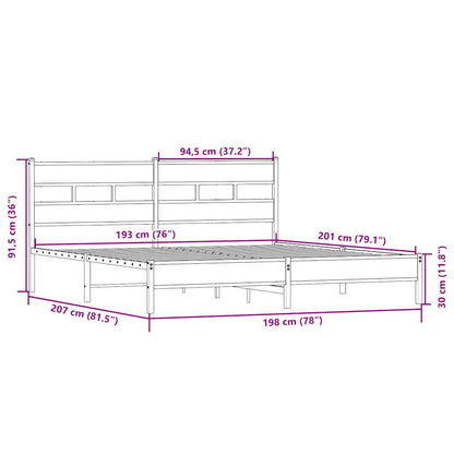 Metal Bed Frame without Mattress Sonoma Oak 193x203 cm