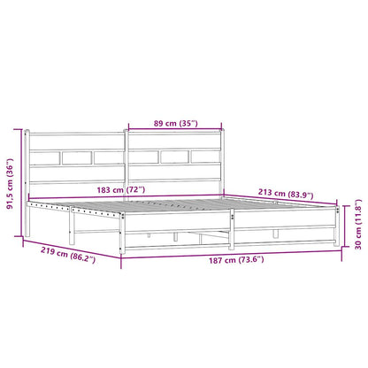 Metal Bed Frame without Mattress Sonoma Oak 183x213 cm