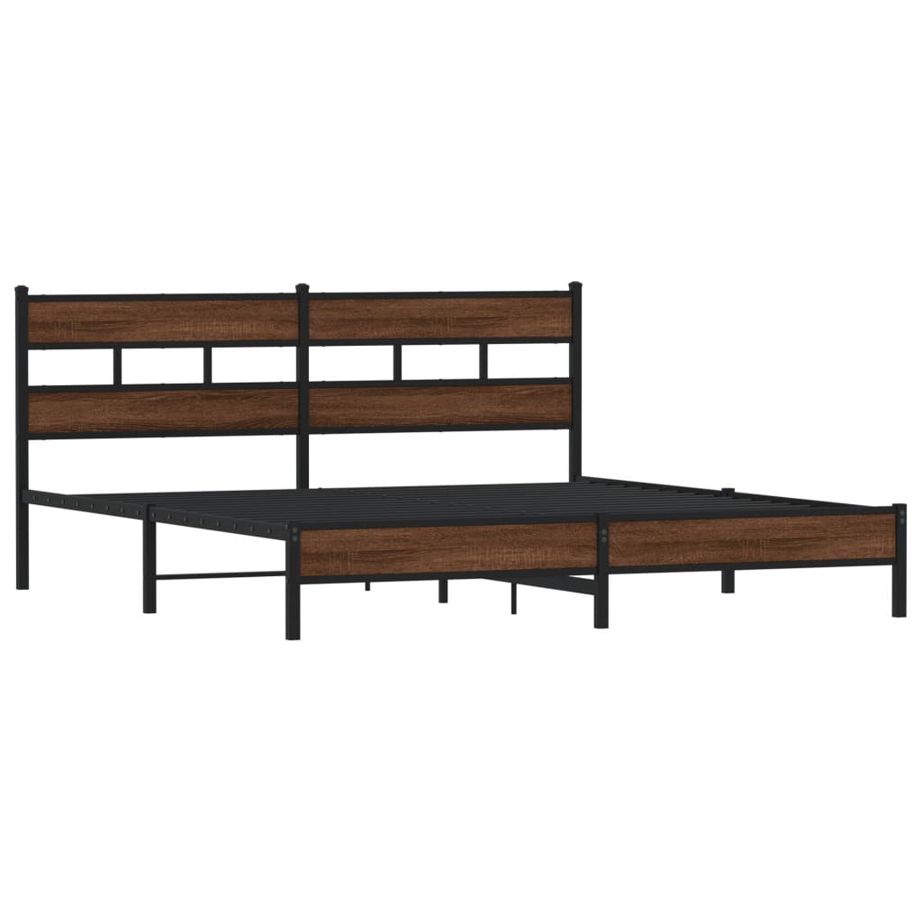 Metal Bed Frame without Mattress Brown Oak 180x200 cm Super King