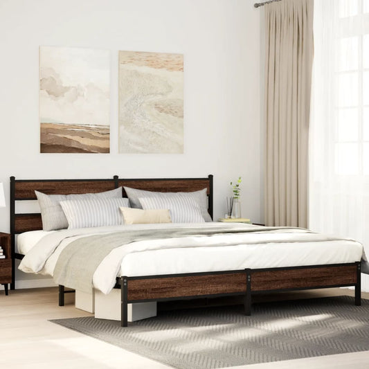 Metal Bed Frame without Mattress Brown Oak 180x200 cm Super King
