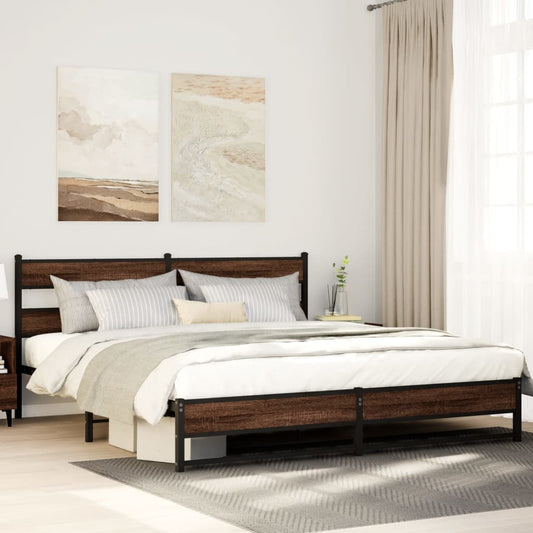 Metal Bed Frame without Mattress Brown Oak 183x213 cm