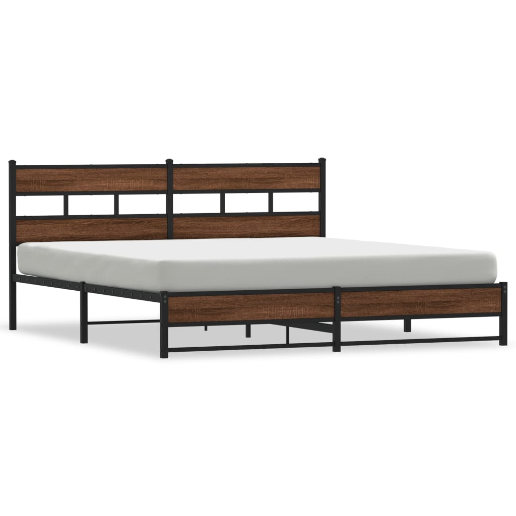 Metal Bed Frame without Mattress Brown Oak 200x200 cm
