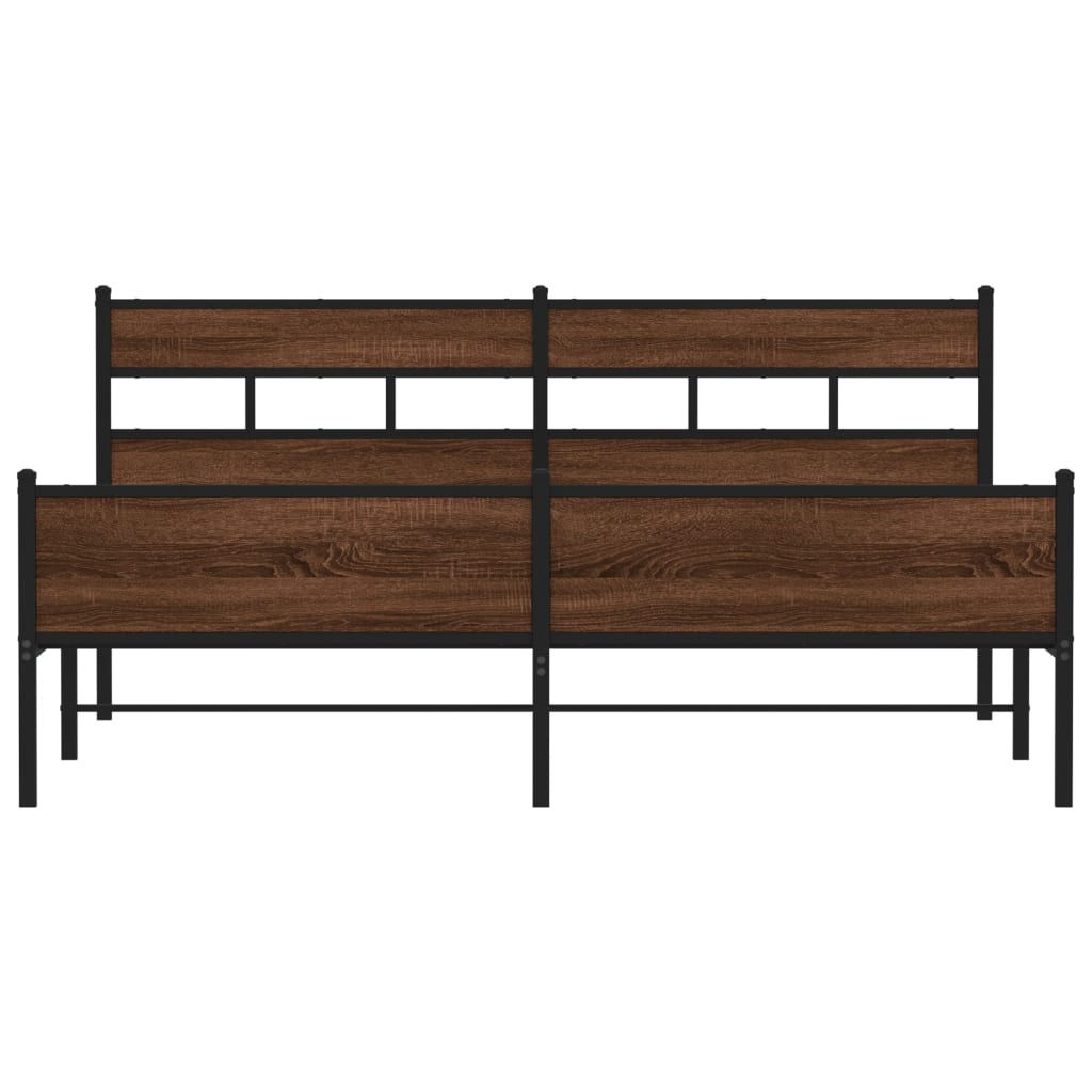 Metal Bed Frame without Mattress Brown Oak 193x203 cm