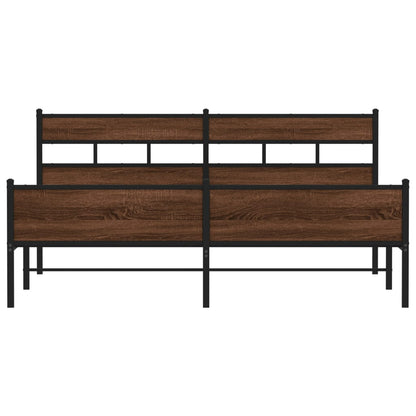 Metal Bed Frame without Mattress Brown Oak 193x203 cm