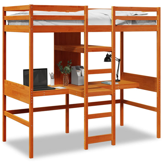Loft Bed Frame without Mattress Wax Brown 80x200cm Solid Wood Pine