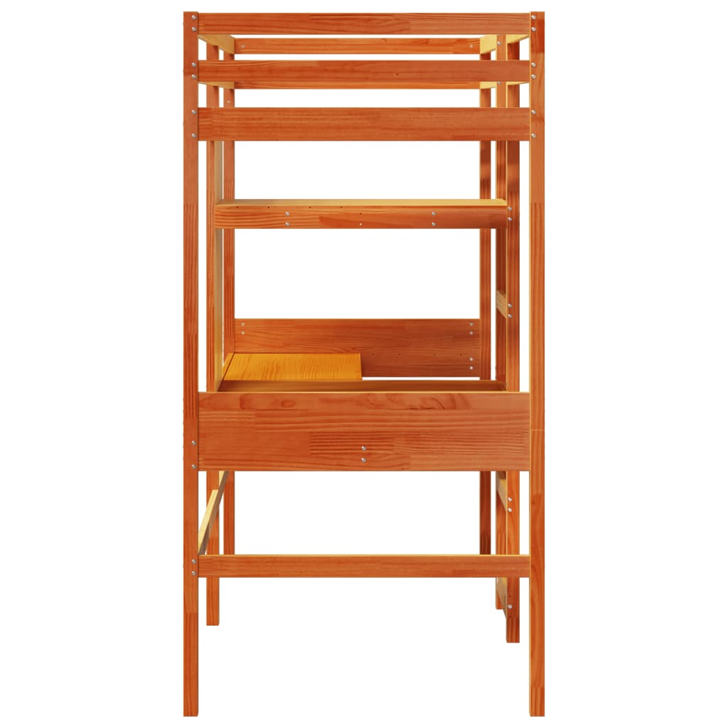 Loft Bed Frame without mattress Wax Brown 90x190cm Solid Wood Pine