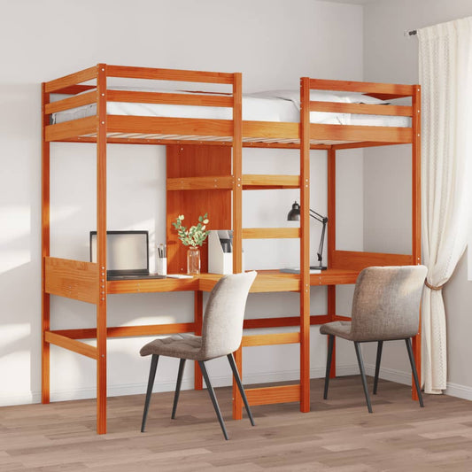 Loft Bed Frame without mattress Wax Brown 90x190cm Solid Wood Pine