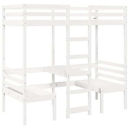 Loft Bed Frame with Desk and Chairs White 90x200cm Solid Wood Pine