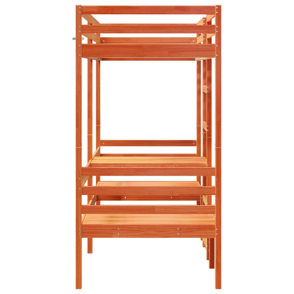 Loft Bed Frame with Desk and Chairs Wax Brown 90x190cm Solid Wood Pine