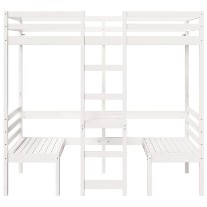 Loft Bed Frame with Desk and Chairs White 75x190cm Solid Wood Pine