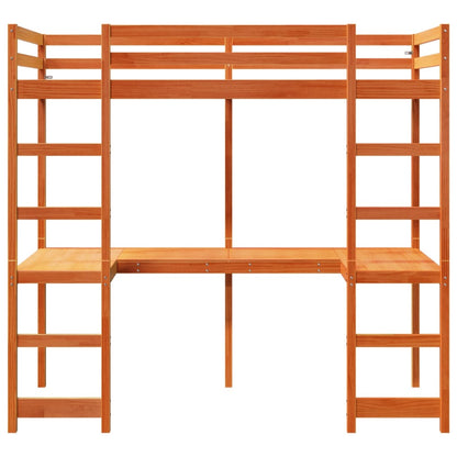 Loft Bed Frame without Mattress Wax Brown 75x190 cm Small Single Solid Wood Pine