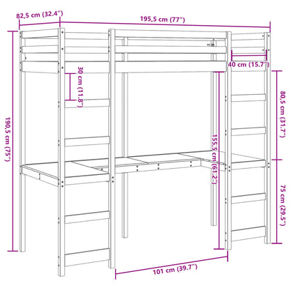 Loft Bed Frame without Mattress Wax Brown 75x190 cm Small Single Solid Wood Pine