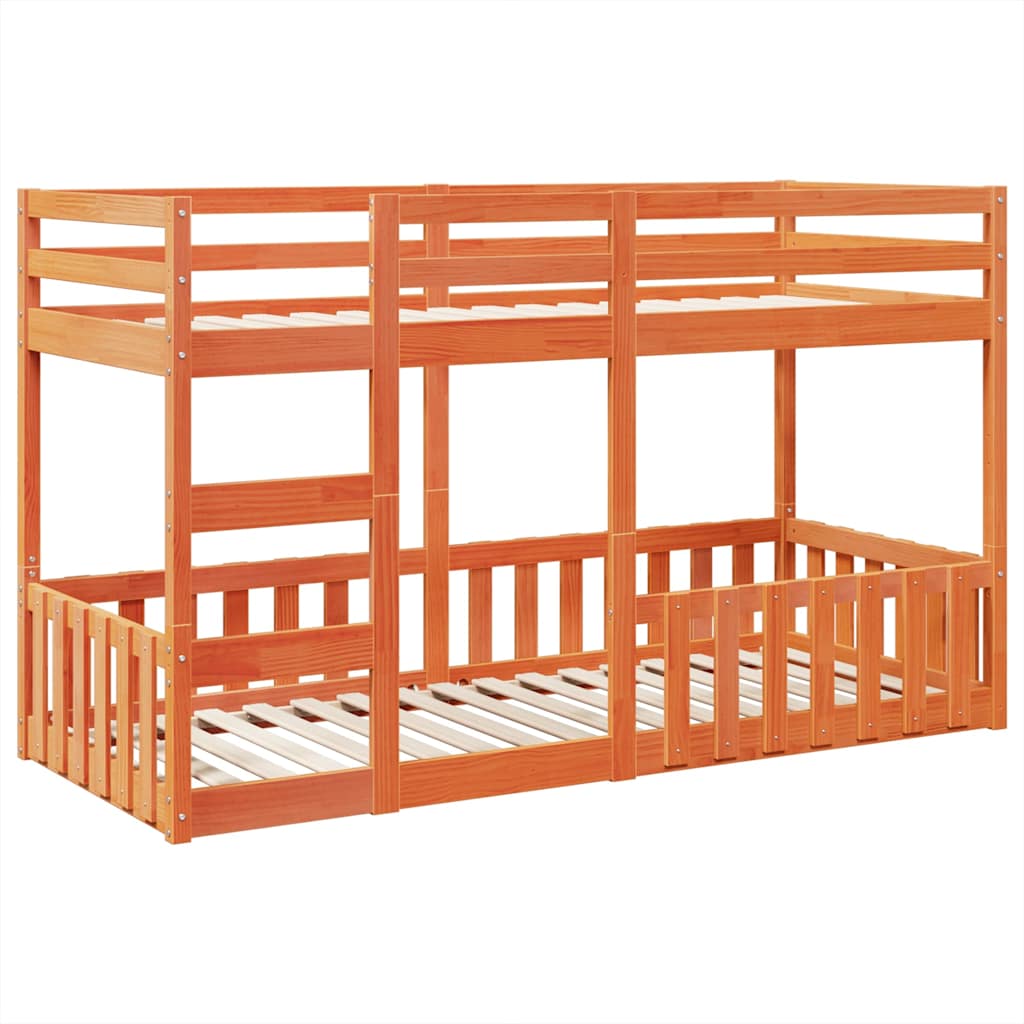 Bunk Bed Wax Brown 90x200 cm Solid Wood Pine