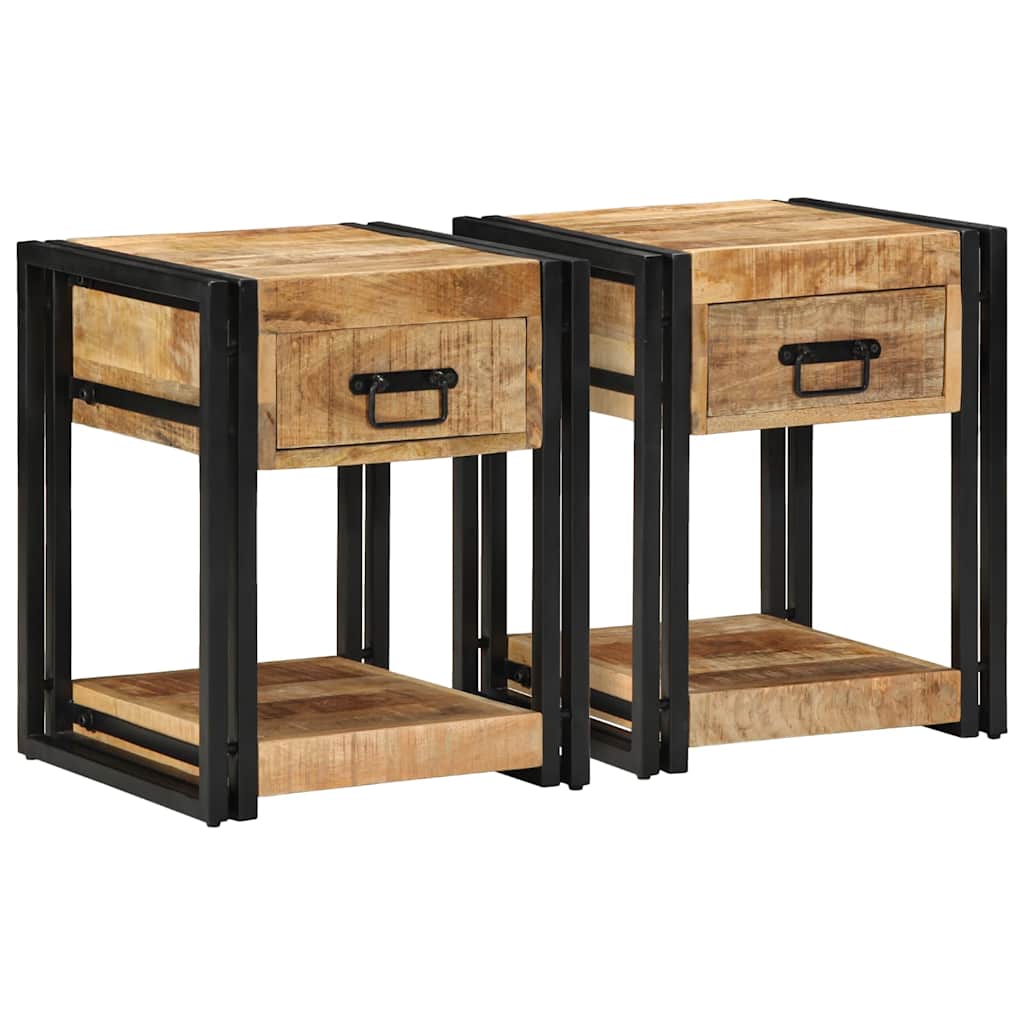 Bedside Cabinets 2 pcs 40x40x50 cm Solid Rough Wood Mango