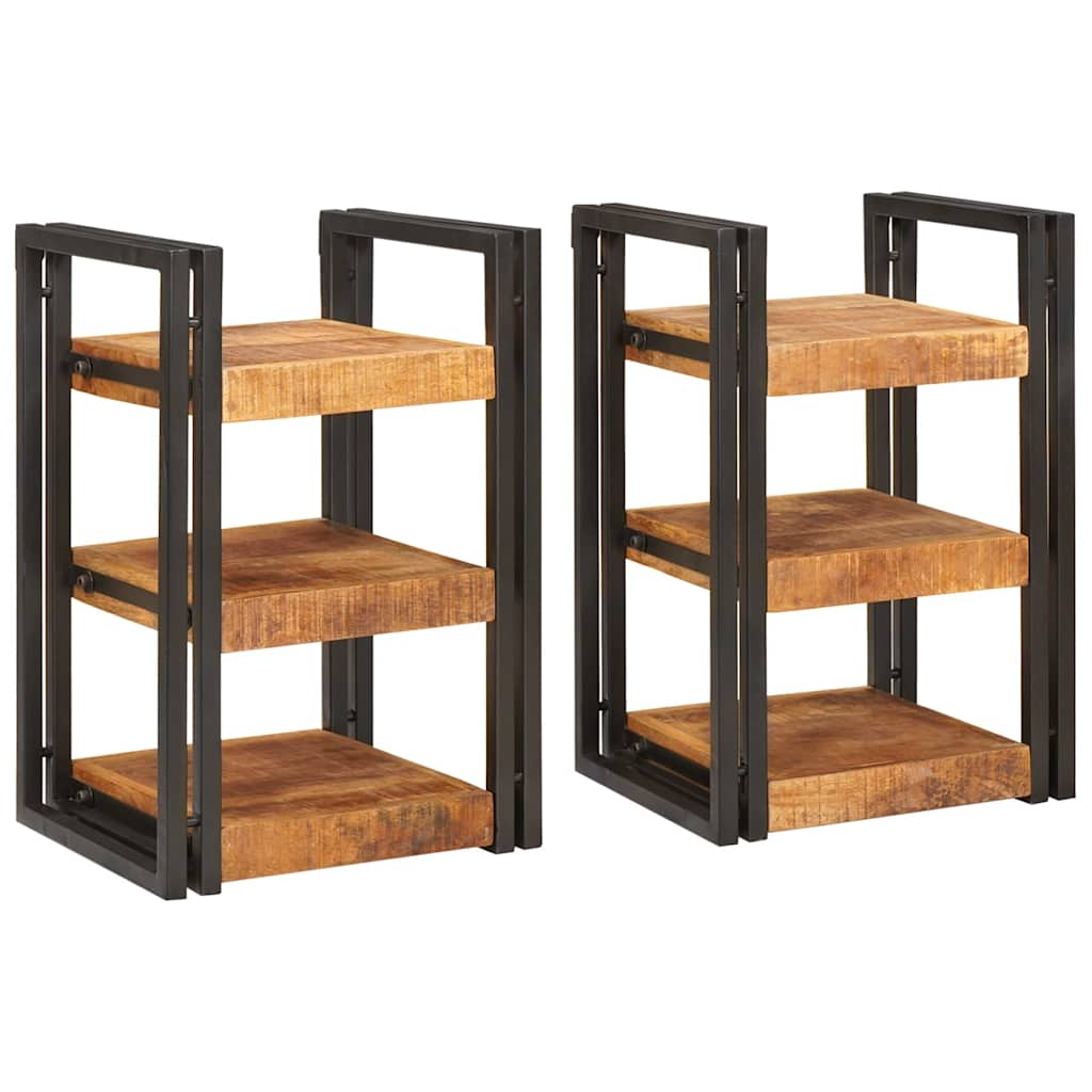 Bedside Table 2 pcs Brown and Black Solid Mango Wood