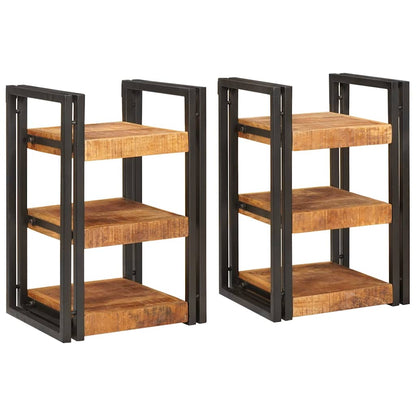 Bedside Table 2 pcs Brown and Black Solid Mango Wood