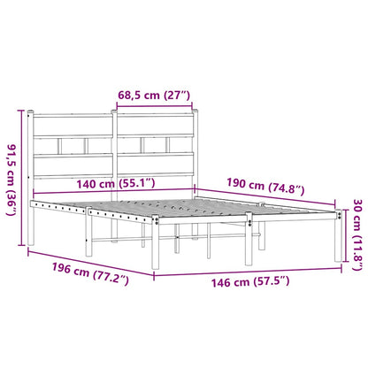 Metal Bed Frame without Mattress Smoked Oak 140x190 cm