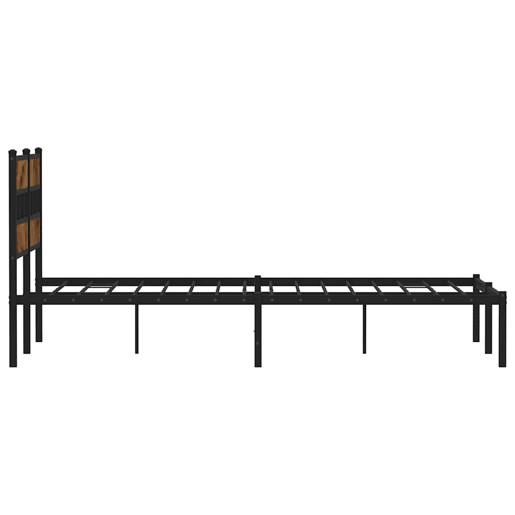 Metal Bed Frame without Mattress Smoked Oak 150x200 cm King Size