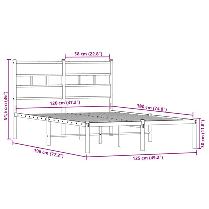 Metal Bed Frame without Mattress Sonoma Oak 120x190 cm Small Double