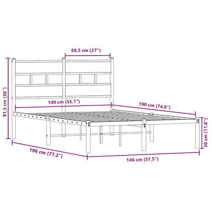 Metal Bed Frame without Mattress Sonoma Oak 140x190 cm
