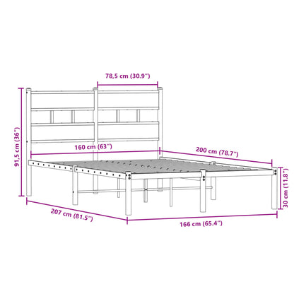 Metal Bed Frame without Mattress Sonoma Oak 160x200 cm