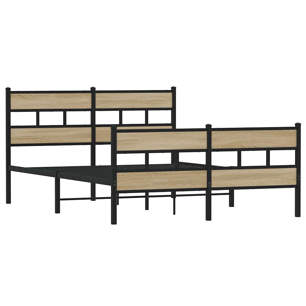 Metal Bed Frame without Mattress Sonoma Oak 140x190 cm