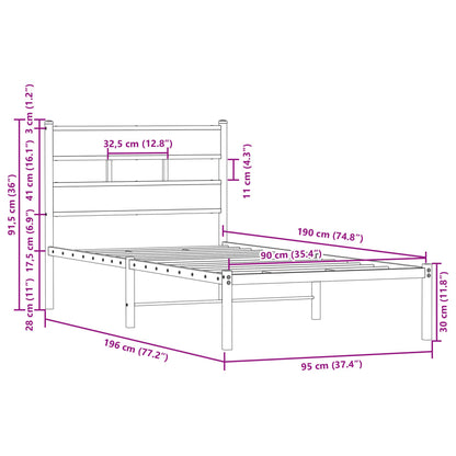 Bed Frame without Mattress with Headboard Brown Oak 90x190 cm Single