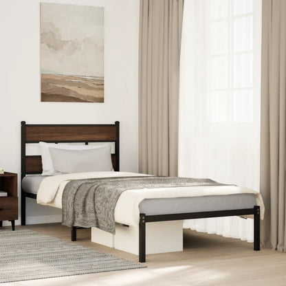 Bed Frame without Mattress with Headboard Brown Oak 100x200 cm