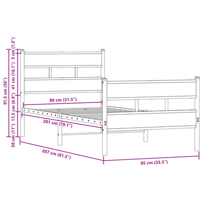 Bed Frame without Mattress with Headboard and Footboard 80x200 cm