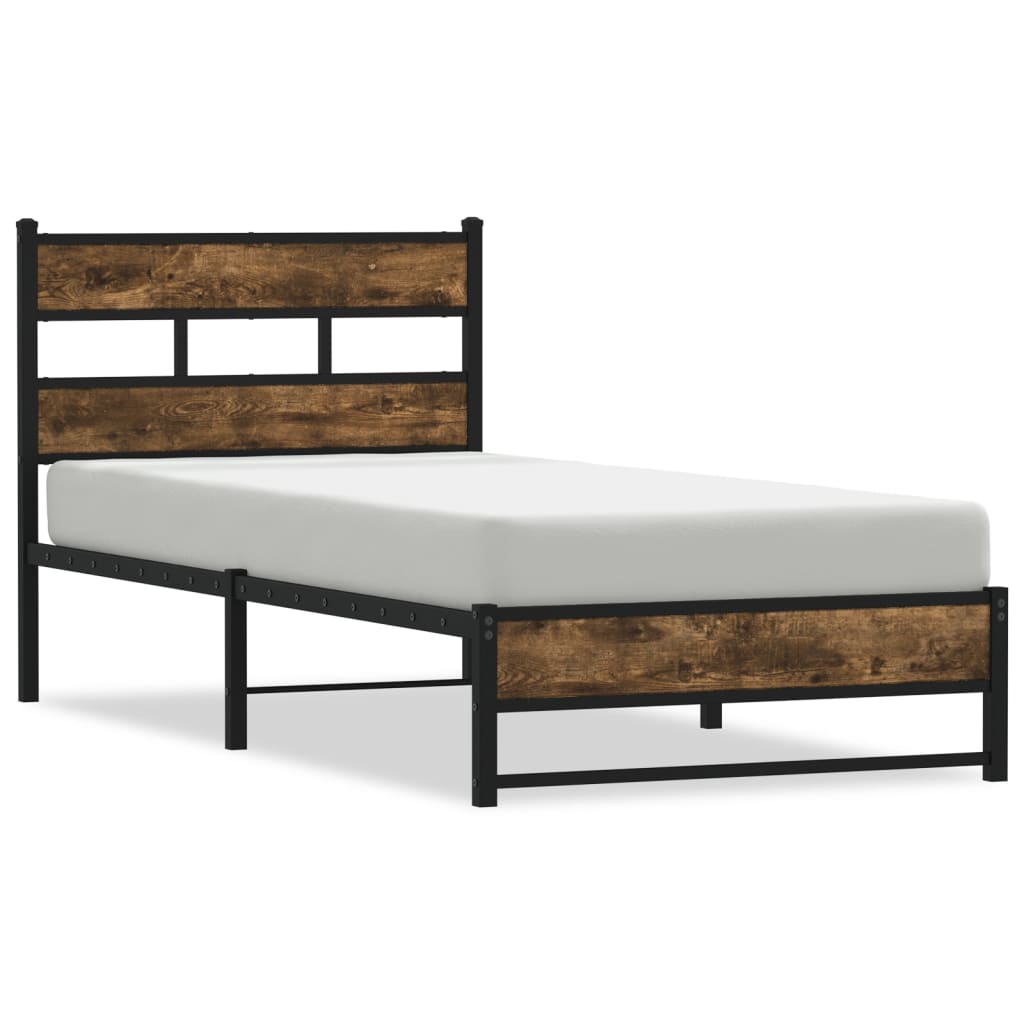 Metal Bed Frame without Mattress Smoked Oak 100x190 cm