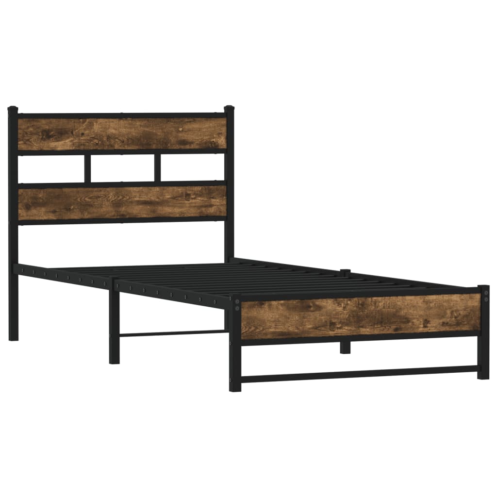 Metal Bed Frame without Mattress Smoked Oak 100x190 cm