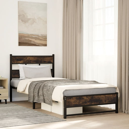 Metal Bed Frame without Mattress Smoked Oak 100x190 cm