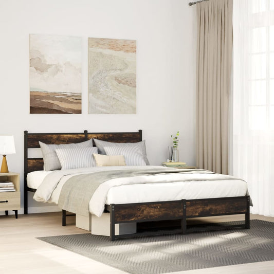 Metal Bed Frame without Mattress Smoked Oak 150x200 cm King Size