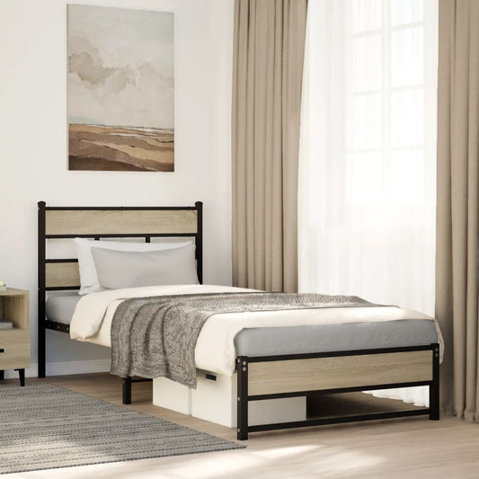Metal Bed Frame without Mattress Sonoma Oak 75x190 cm Small Single