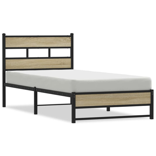 Metal Bed Frame without Mattress Sonoma Oak 107x203 cm