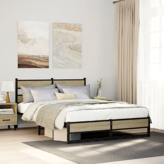 Metal Bed Frame without Mattress Sonoma Oak 140x190 cm