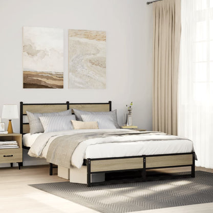Metal Bed Frame without Mattress Sonoma Oak 160x200 cm