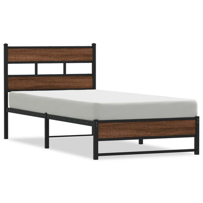 Metal Bed Frame without Mattress Brown Oak 75x190 cm Small Single
