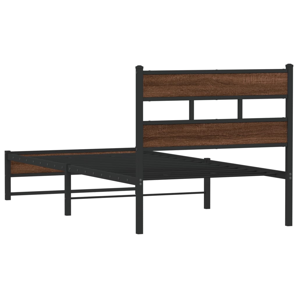 Metal Bed Frame without Mattress Brown Oak 75x190 cm Small Single