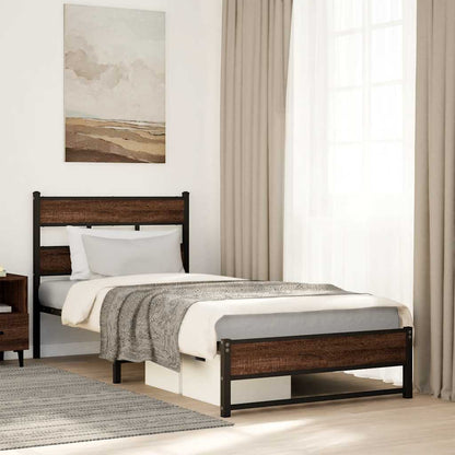 Metal Bed Frame without Mattress Brown Oak 100x200 cm