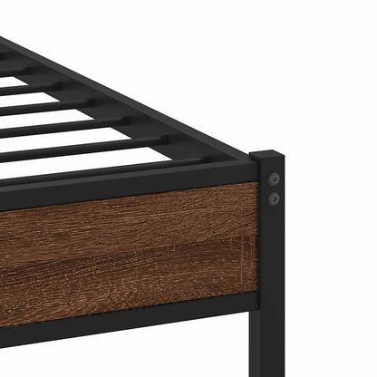 Metal Bed Frame without Mattress Brown Oak 107x203 cm