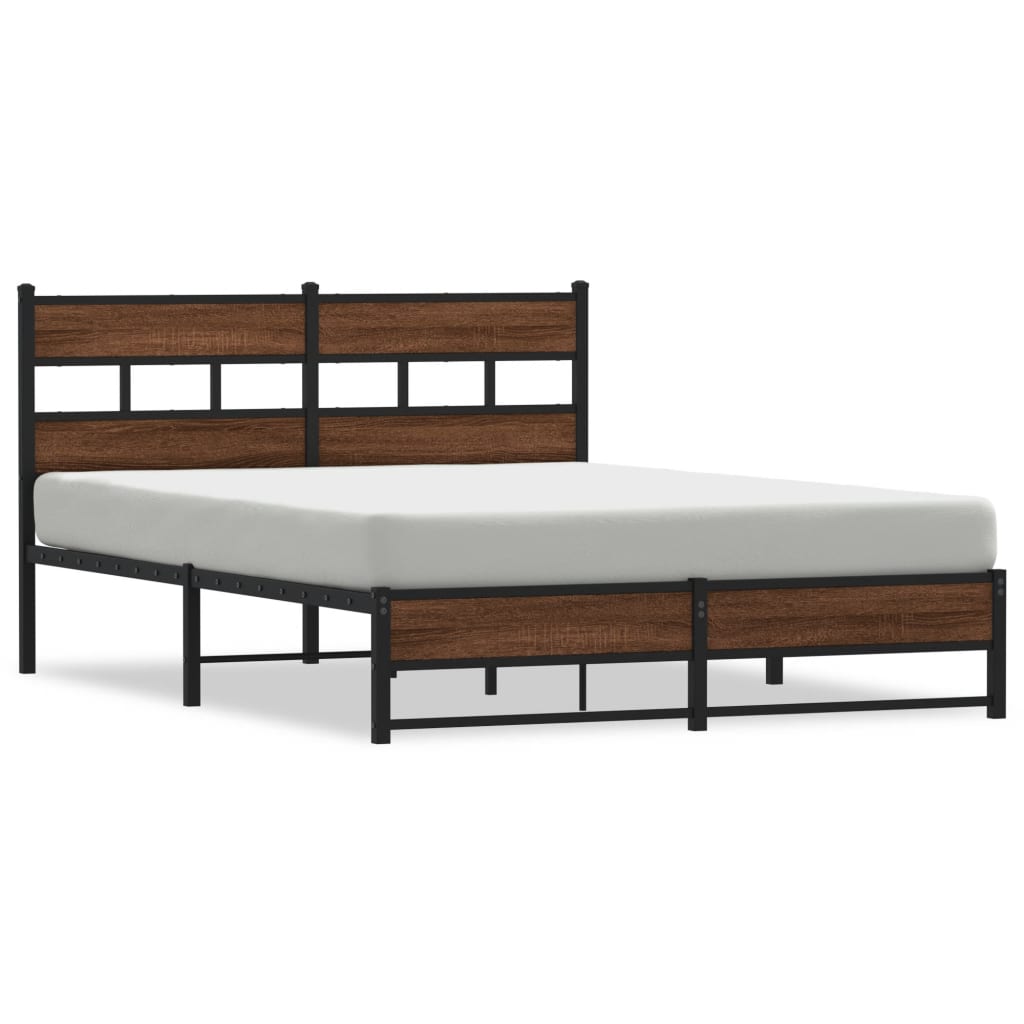 Metal Bed Frame without Mattress Brown Oak 135x190 cm Double