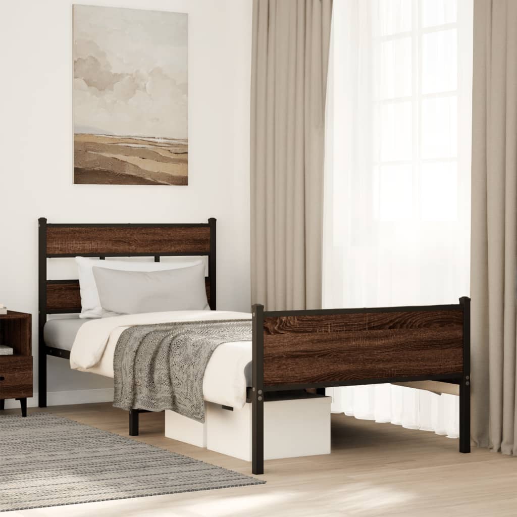 Bed Frame without Mattress Brown Oak 100x190 cm Engineered Wood