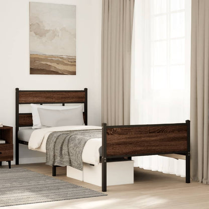 Bed Frame without Mattress Brown Oak 100x190 cm Engineered Wood