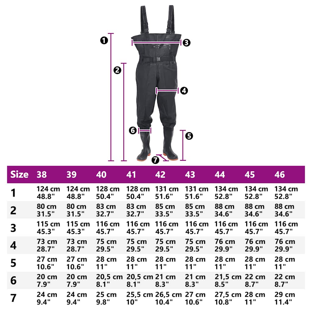 Chest Waders with Boots and Belt Black Size 40