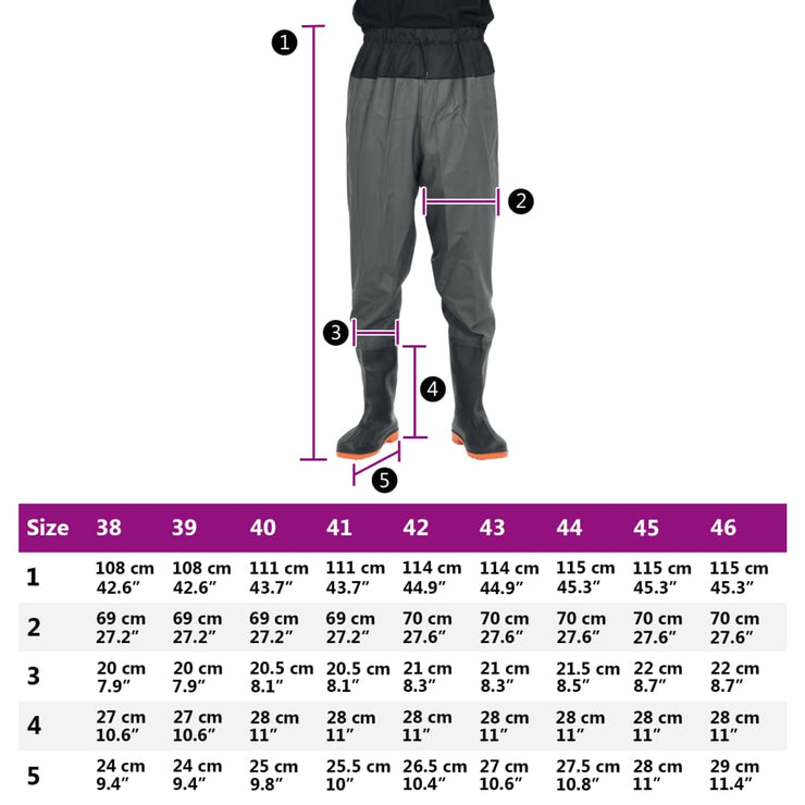 Waist Waders with Boots Dark Green Size 38