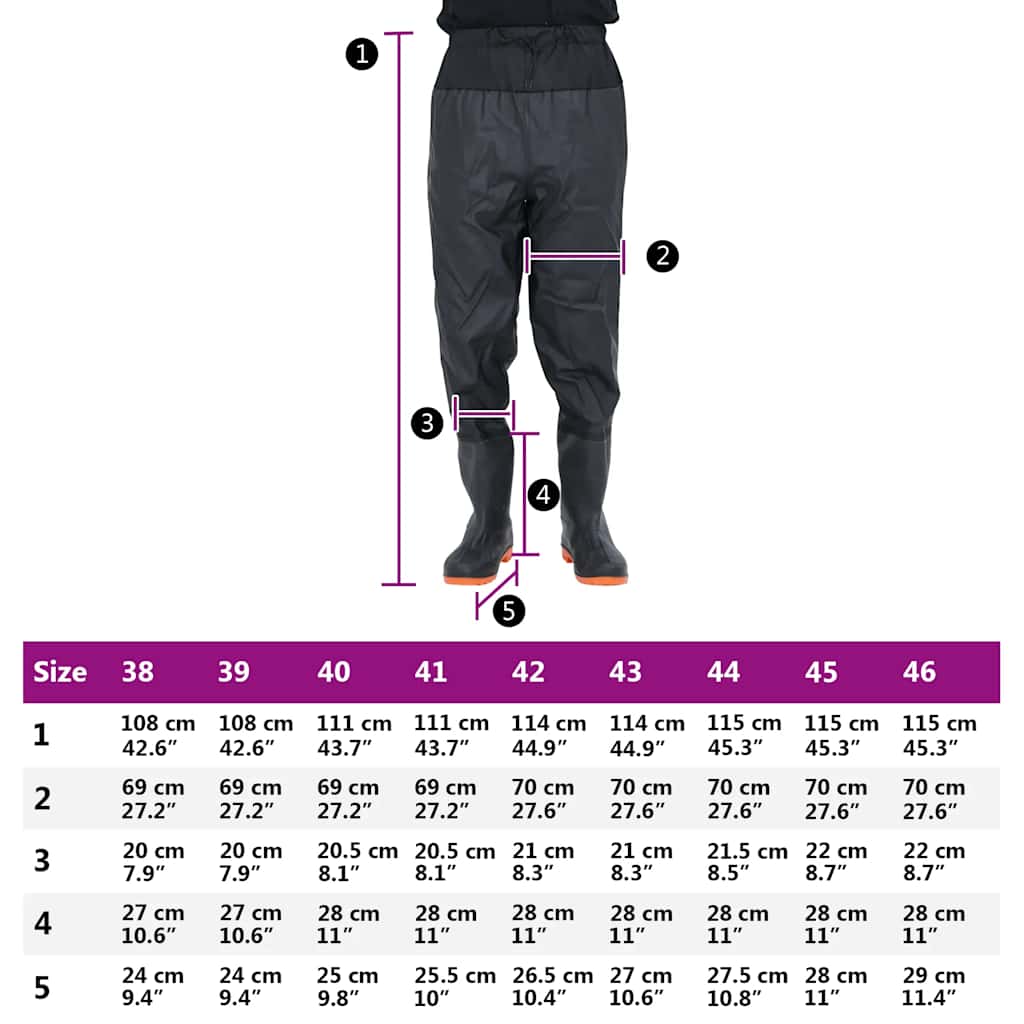Waist Waders with Boots Black Size 42